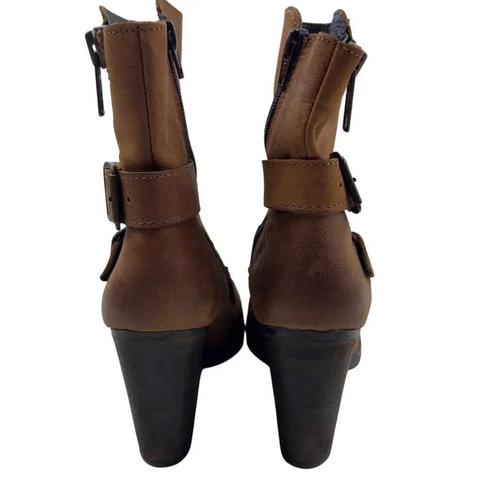 Steve Madden Yara Brown Western Moto Buckle Mid Calf Booties Women's Size 8